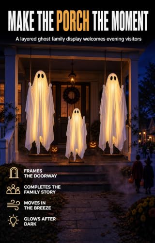 Ghost on a Swing Decoration Set with Ropes - White Family Halloween Outdoor Porch