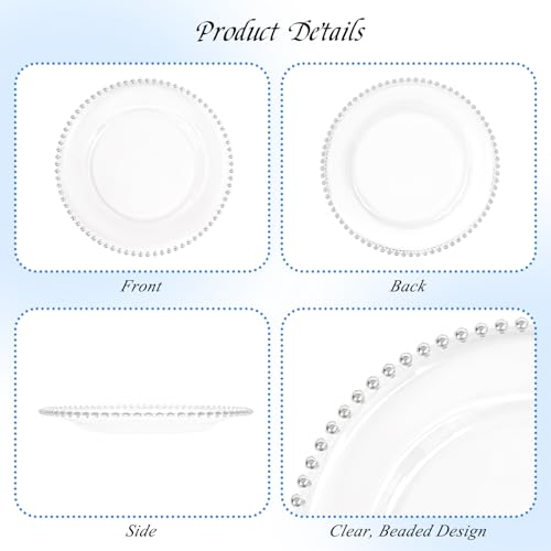 12 Pack Clear Plastic Charger Plates with Silver Beaded Rim - 13 Inch