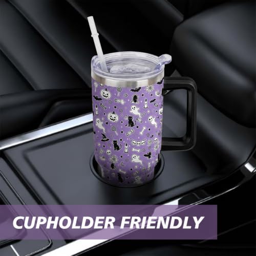 Purple Halloween Tumbler 40 oz Insulated Goth Drinkware with Handle & Straw