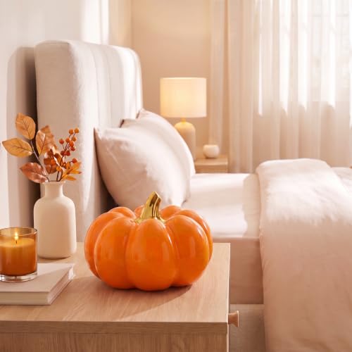 Orange Ceramic Pumpkin Halloween Decor - 8.2 Inch Fall Harvest Accent - Sibling Variation