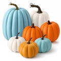 7 Pcs Faux Teal Blue Pumpkin Decor - Artificial Fall Pumpkins for Home & Table Centerpieces