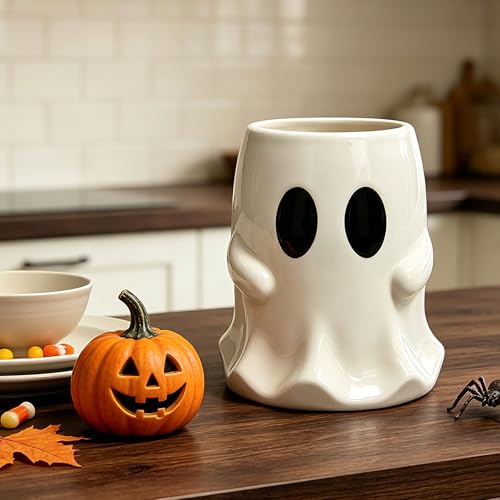 Halloween Ghost Ceramic Utensil Holder - Spooky Kitchen Decor, Halloween Ghost Variation