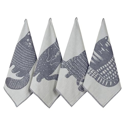Cat-Themed Funny Cotton Kitchen Dish Towels Set of 4 - Housewarming Gift