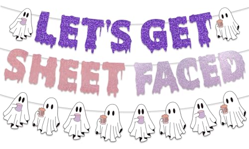 Halloween Pink Ghost Banner & Glitter Ghost Garland Set – Party Decorations