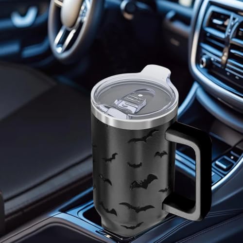 40oz Halloween Bat Print Stainless Steel Travel Mug with Handle & Straw