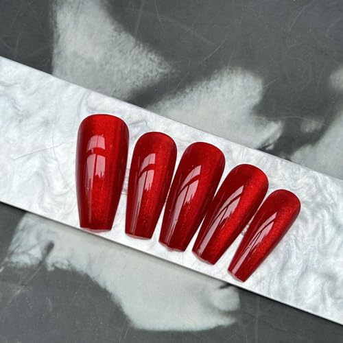 Wine Red Gradient Press On Nails Medium Coffin Fake Nails 24pcs - Variation L006