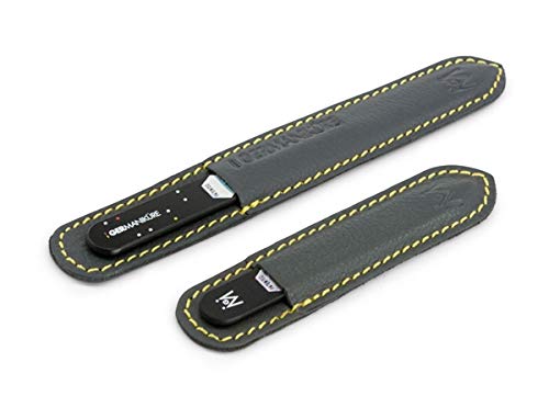 GERMANIKURE 2 Pc Black Glass Nail File Set with Suede Sleeves - Fingernail File & Small Travel Nail File - Professional Manicure & Pedicure Kit for Natural Nails - Ethically Made in Czech Republic