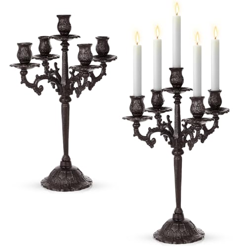 Vintage Black Cast Iron 5-Arm Candelabra - Gothic Table Centerpiece, 16.7" Tall