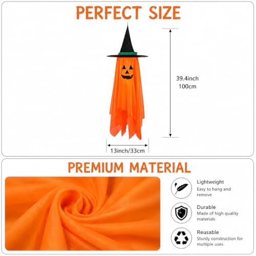 Halloween Ghost Hanging Decor - Foldable Cloth Witch Hat with Lanyards, 39.4 Inch, Reusable for Tree Porch Yard Ceiling Wall