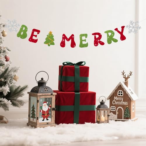 Christmas Banner for Indoor Decor - Be Merry Holiday Wall Garland