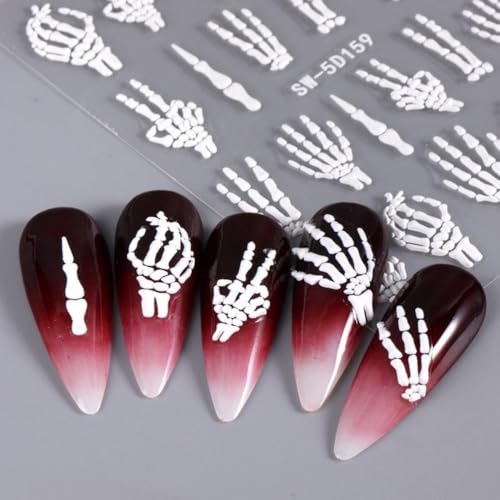 Halloween Skeleton Nail Stickers - White Hand & Rose Gold Bone Design - Variation 15