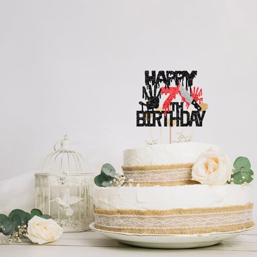 Killer Happy 7th Birthday Cake Topper - Bloody Horror Party Decor - Variation 7