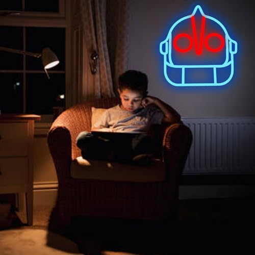 Blue and Red Super Robot Neon Sign Wall Decor, Dimmable LED Light for Gaming & Man Cave