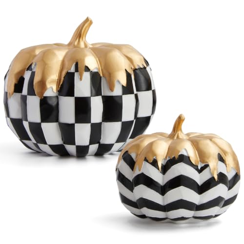 WDS WONDROUS Fall Pumpkin Decor Set - Black White & Gold Pumpkins for Home