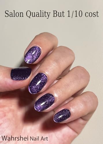 Purple Cat Eye Semi Cured Gel Nail Strips - 20pcs UV Nail Wraps for DIY Home Manicure