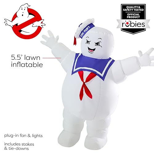 Ghostbusters Stay Puft Marshmallow Man Inflatable - 5.5 Feet with Lights, Halloween Decor
