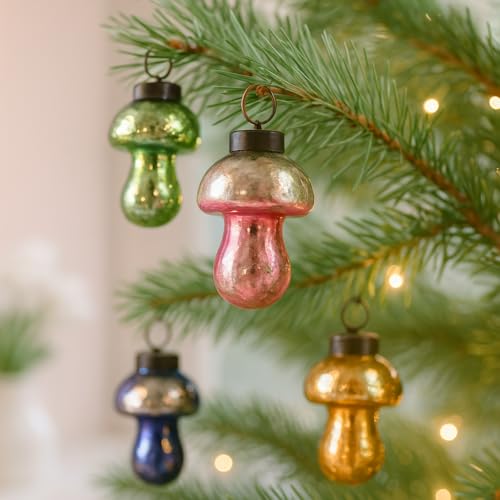 12 Pcs Distressed Glass Mushroom Christmas Tree Ornaments - Multicolor
