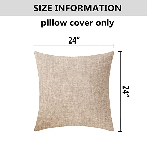 24x24 Inch Set of 2 Linen Pillow Shams - Light Beige European Cushion Covers