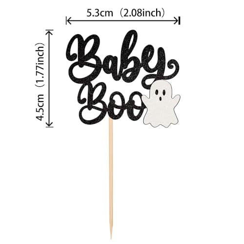 Halloween Baby Boo Cupcake Toppers Glitter Ghost Picks for Kids & Baby Shower