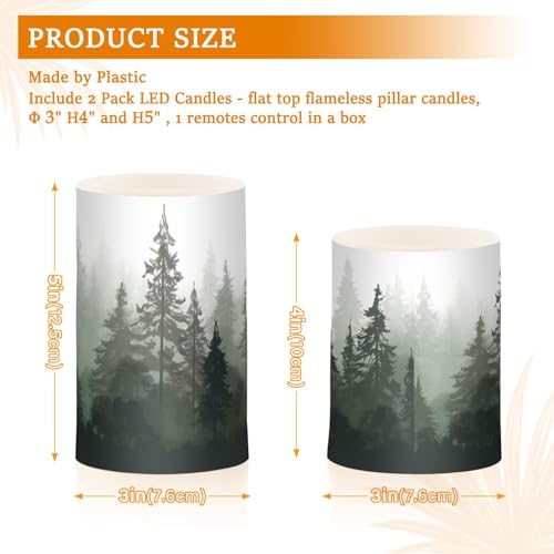 Pine Trees Flameless Candles with Remote Control Set - Battery Operated Home Decor