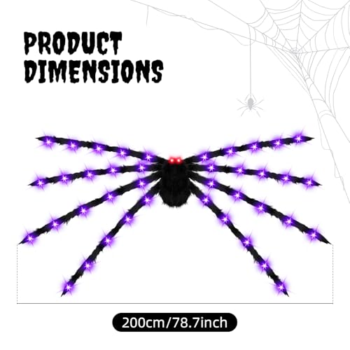 Giant Halloween Light Up Spider - Purple Glowing Hairy 6.6 FT Decoration with LED Eyes