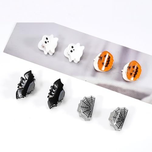 Mini Halloween Hair Clips Set - Pumpkin Ghost Skeleton Spide Web, Color 1