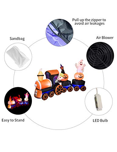9 Feet Halloween Inflatable Train with Kittens, Ghosts & Pumpkins – Outdoor Decor