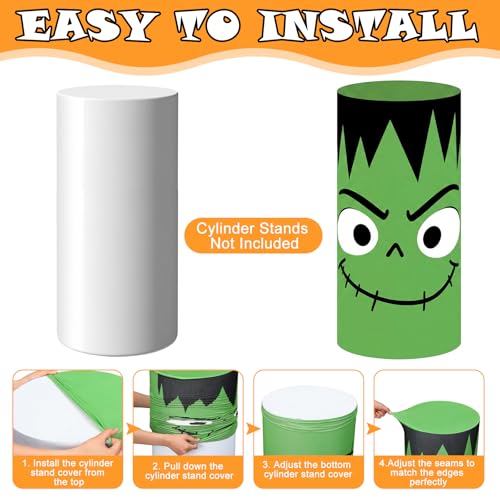 Halloween Cylinder Cover Wraps Set - White, Orange & Green - 3 Sizes - Halloween Party Decor