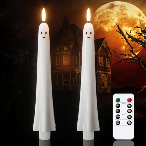 Wondise Halloween Ghost Flameless Taper Candles with Remote & Timer - 1 Ghost