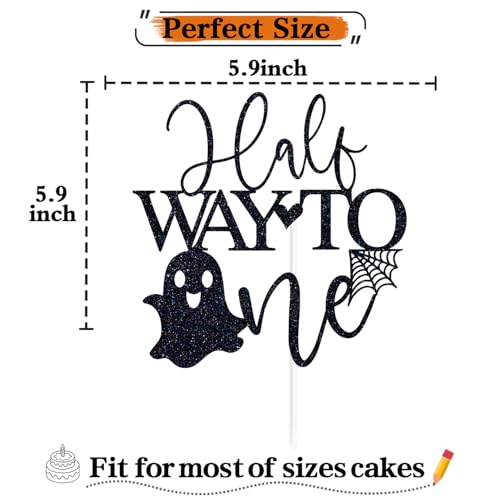Black Glitter Cake Topper for Baby's Half Birthday Halloween Party Spooky Decor
