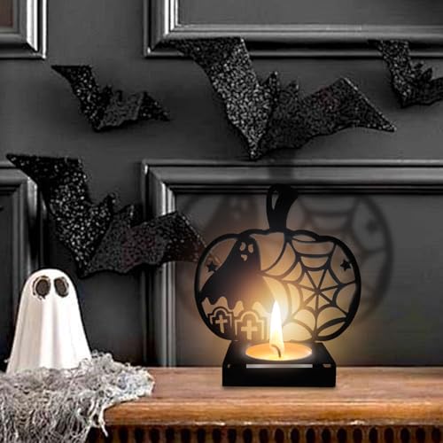 ABTOLS Halloween Shadow Candle Holder Ghost - Spooky Pumpkin & Web Design