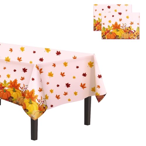 Disposable Thanksgiving Tablecloth 54x108 Inch Pumpkin & Maple Leaf Packing of 2