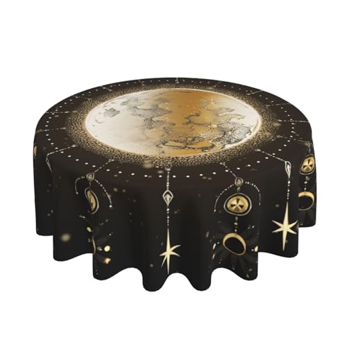 Mutakin Astrology Moon Art Round Tablecloth - Washable 60 Inch Home Decor