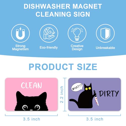 Pink Cat Dishwasher Magnet - Reversible Black Cat Clean Dirty Sign, Kitchen Refrigerator Reminder