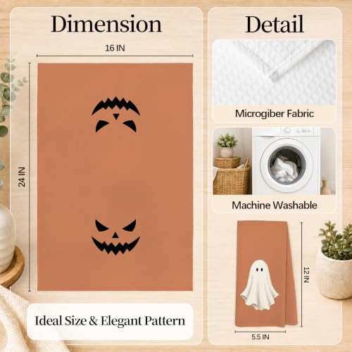 Halloween Bat Pumpkin Ghost Kitchen Hand Towels Set of 4 - Pumpkin Lamp Variation