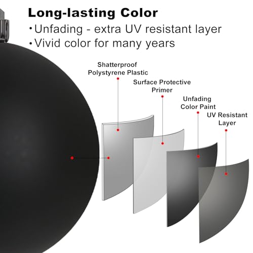 24pcs Large 3.2 Inch Black Christmas Tree Ornaments - Shatterproof Holiday Decorations