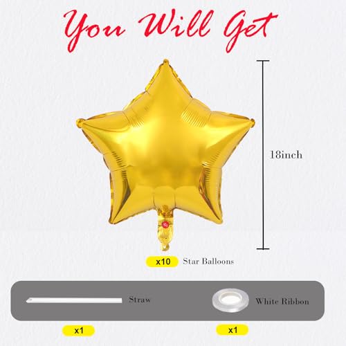 Gold Foil Star Balloons - 10PCS 18 Inch Helium Mylar Decorations for Weddings & Parties