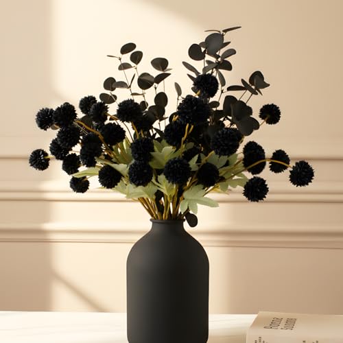 Black Artificial Flowers & Eucalyptus Stems for Halloween Decor - Variation of THIS listing