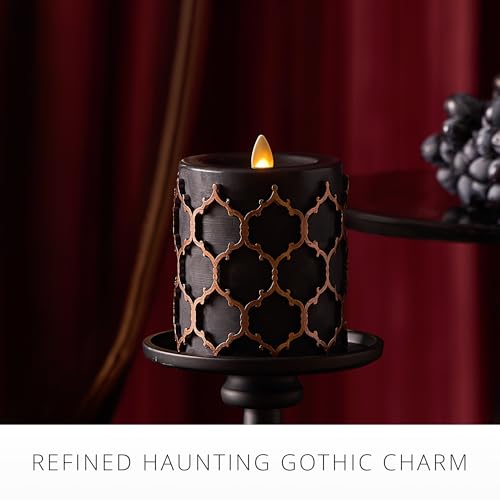 Flickering Flameless LED Candle with Timer - Black Gothic Pillar Light