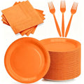 7 Inch Orange Party Plates and Napkins Set for 50 Guests - Disposable Fall Halloween Birthday BBQ