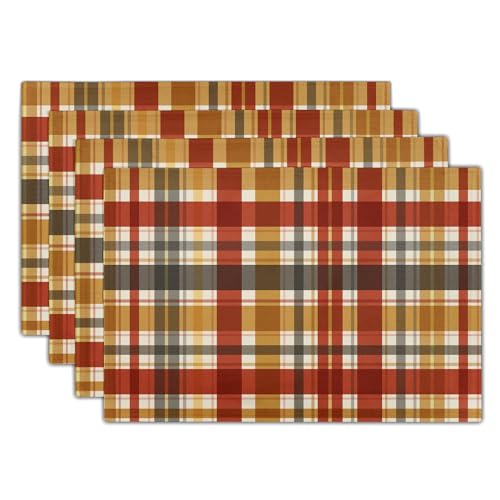 Fall Buffalo Plaid Placemats Set of 4 - 18x12 Inches Autumn Table Decor
