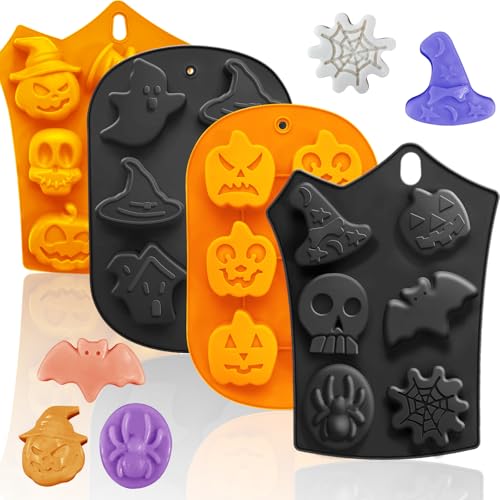 Halloween Silicone Mold Set 4pcs - 19 Spooky Shapes for Baking & Crafts