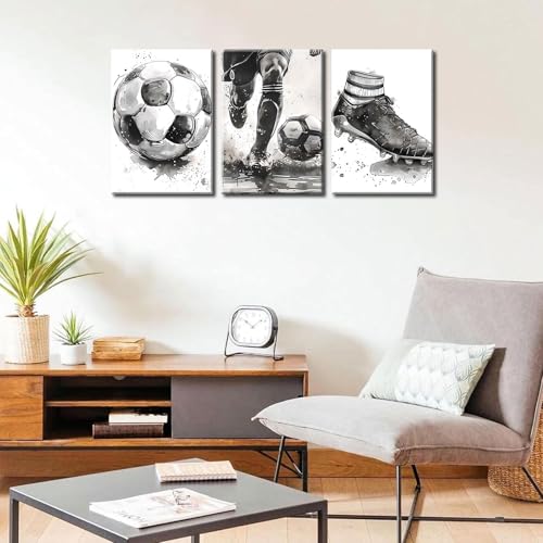 Soccer Canvas Wall Art 16x12 Inches - Black & White Football Decor for Sports Enthusiasts - Variation: Canvas Sports