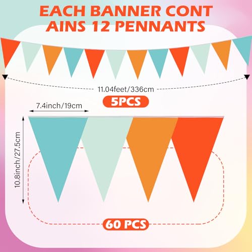 Orange Pennant Banner Set for Party Decorations - 60 Pieces, 55ft Length