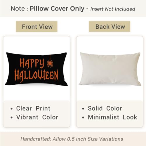 Happy Halloween Throw Pillow Cover 12x20 - Spider Orange & Black - Black Orange Variation