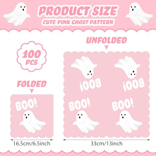 Cute Pink Halloween Ghost Napkins 100 Pcs Lace Edge Disposable Party Tableware