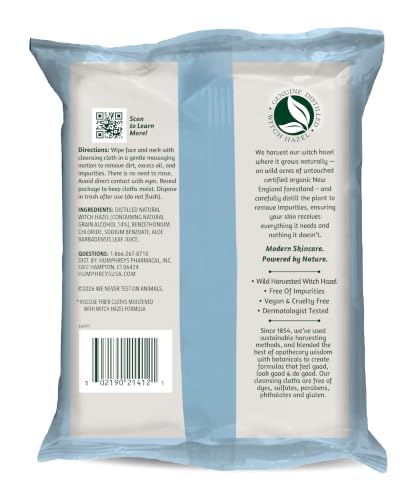 Humphreys Witch Hazel Cleansing Cloths with Aloe - 25 Face Wipes