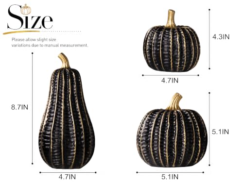 Black & Gold Resin Pumpkin Decorations Set - Halloween & Fall Decor