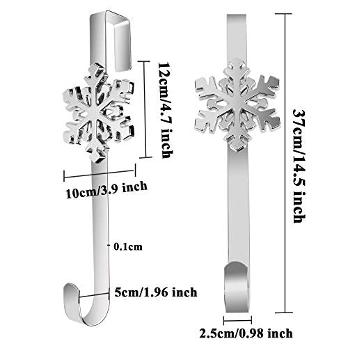 URATOT Christmas Silver Metal Wreath Hanger with Snowflake Icons - 14.5 Inch Heavy Duty Door Hook (Variation: Silver)