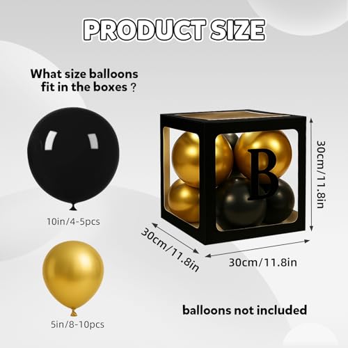 Voircoloria Baby Balloon Boxes with 78 Letters - Black, 6 Pack - Baby Shower Decorations